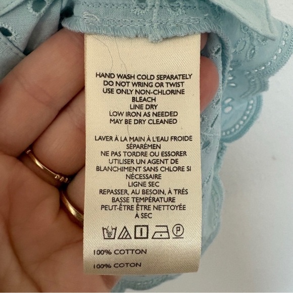 NWT By Anthropologie Puff Sleeve Eyelet Cotton Top Sky Blue Boho Style Ruffle - Picture 7 of 8